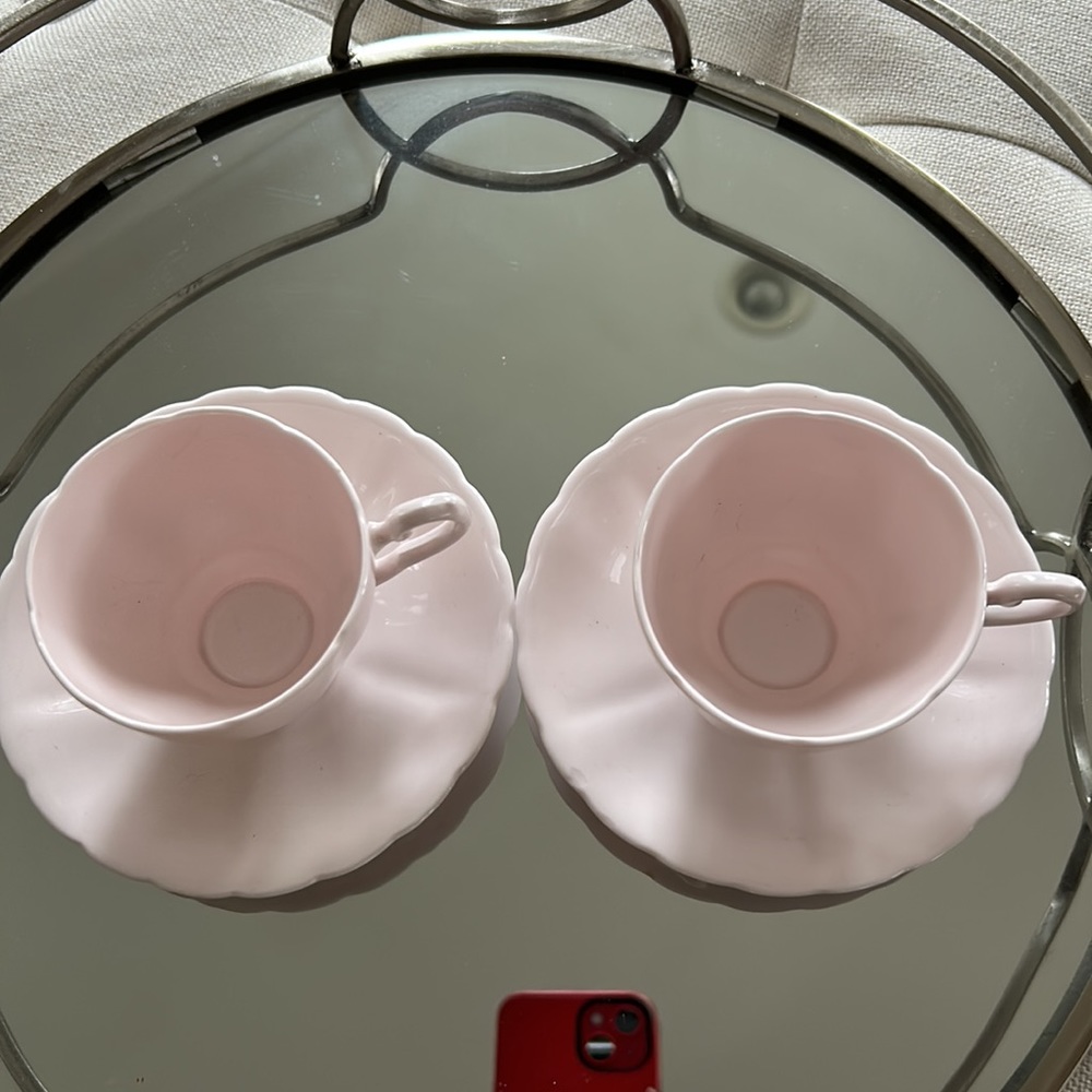 Tuscan Bone China Pink Teacups Set of 2 smaller teacups - Picture 2 of 6